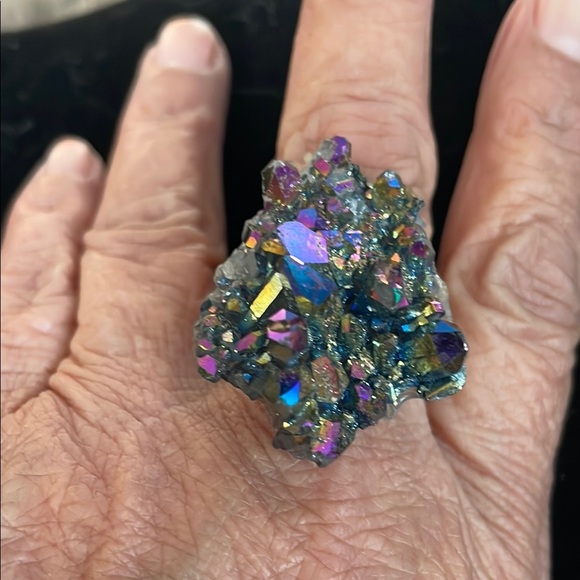 Vintage Aura rainbow crystal adjustable ring - Picture 1 of 6